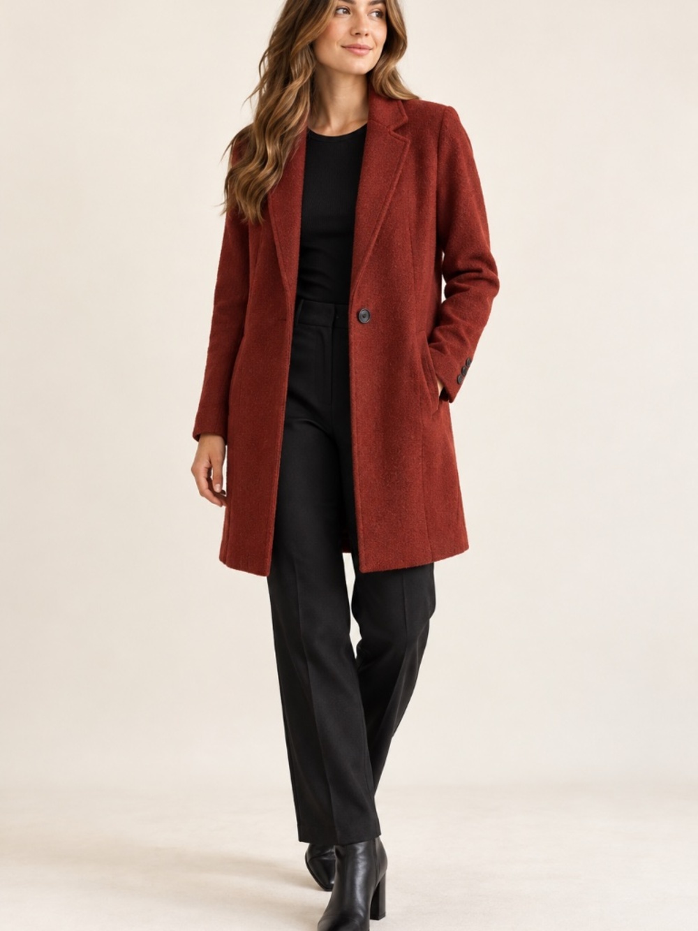 Rachel Zoe Rust Red Wool Blend Single Button Coat Size M